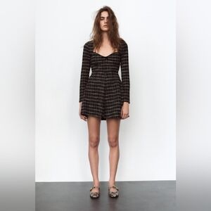 NWT Chechered Skater Dress Size Medium Black And White Heart Low Cut Stretch